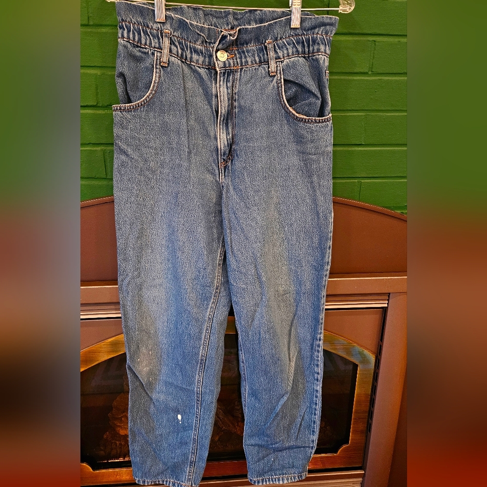 Zara Medium Blue Denim Jeans with Gold Stitching